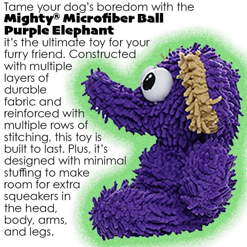 Mighty Toys Microfiber Ball Elephant Durable Squeaky Dog Toy + Dog Bags & Treats